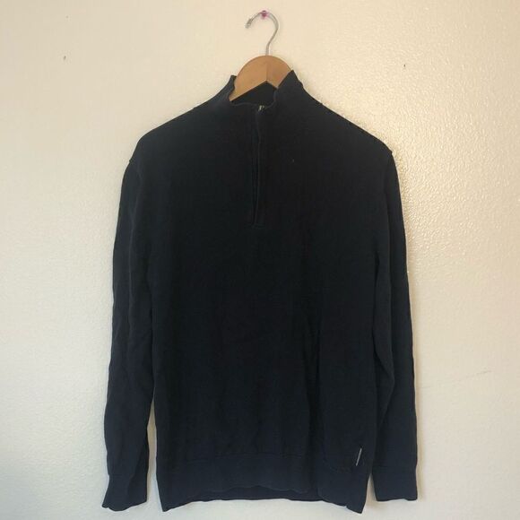 5/$15 SALE FRENCH CONNECTION Quarter Zip Utility Blue Sweater Large - Picture 3 of 16